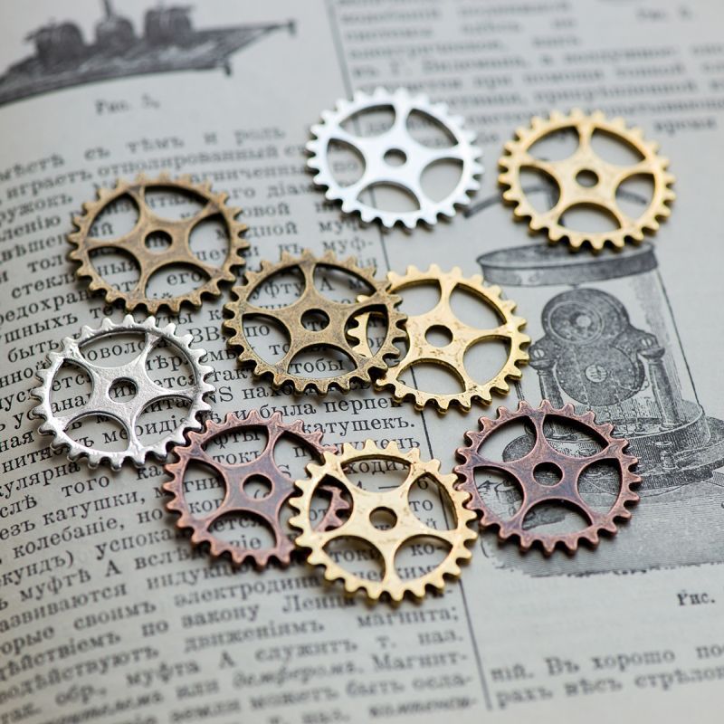 микс металлический из подвесок "шестеренки", 25х1 мм, цветовой микс