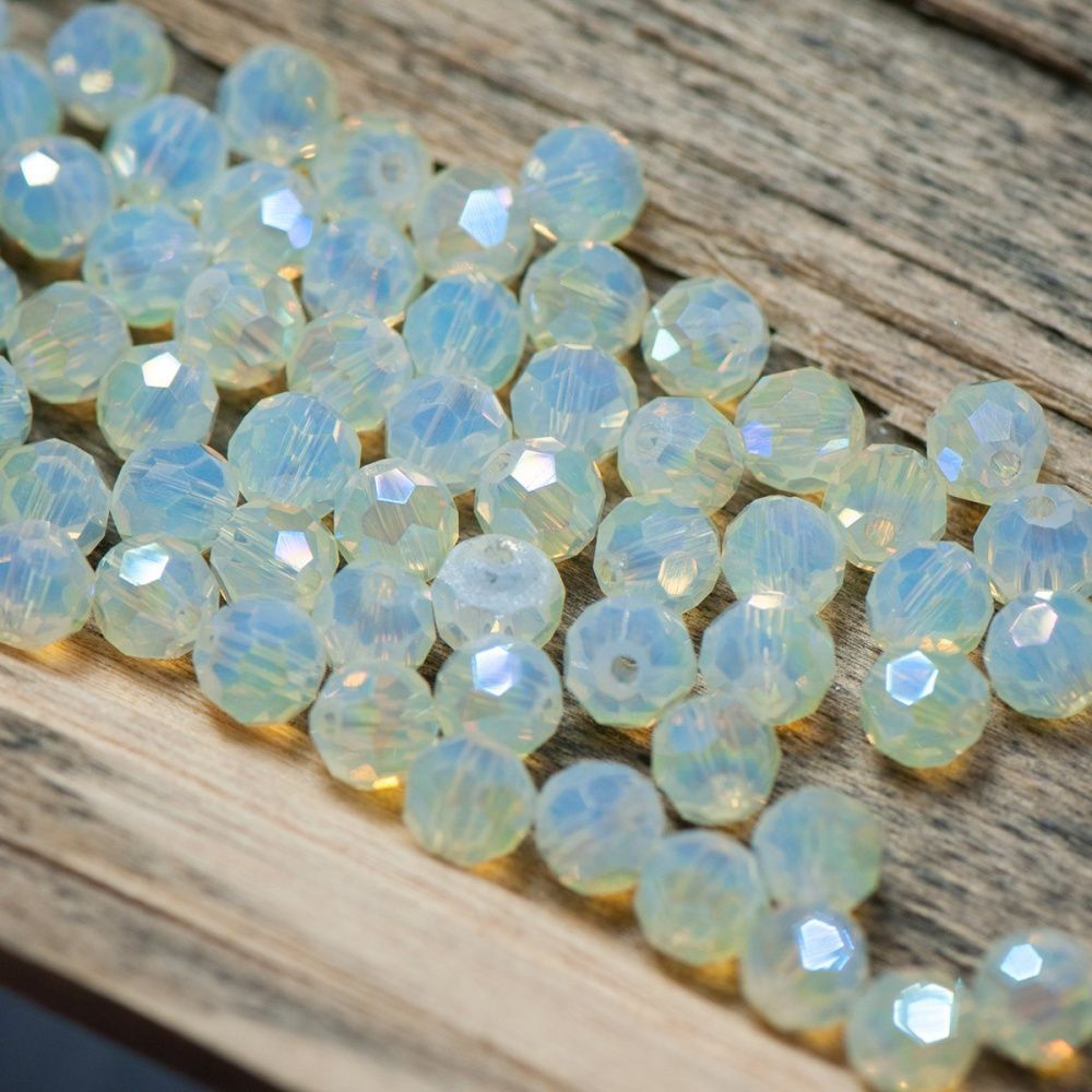 бусина, непрозрачная, граненая, стекло, цвет сливочный перламутровый, 6 мм (уп 20+/-2 шт)