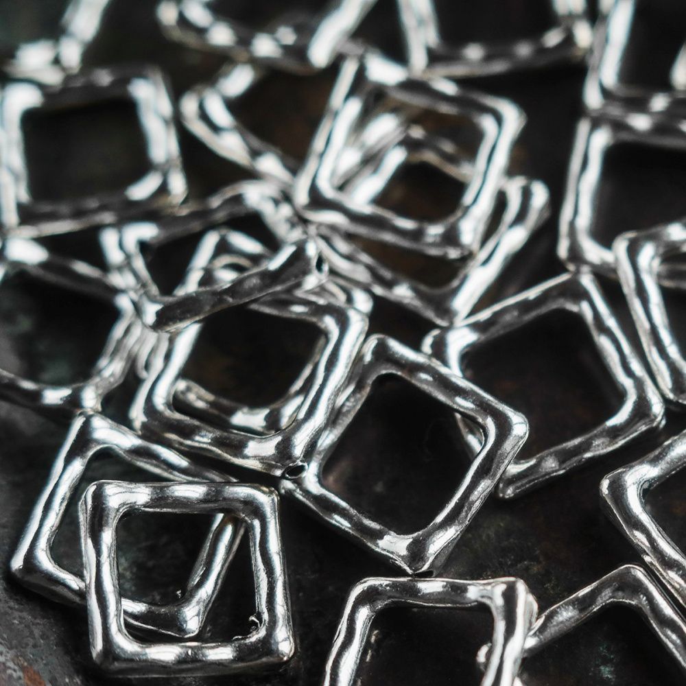 рамка для бусин "тетрагон", цвет античное серебро, 16x16x2 мм