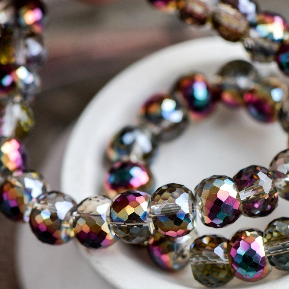 бусина, стекло, "абакус", граненая, цвет радужный микс, 8х6 мм