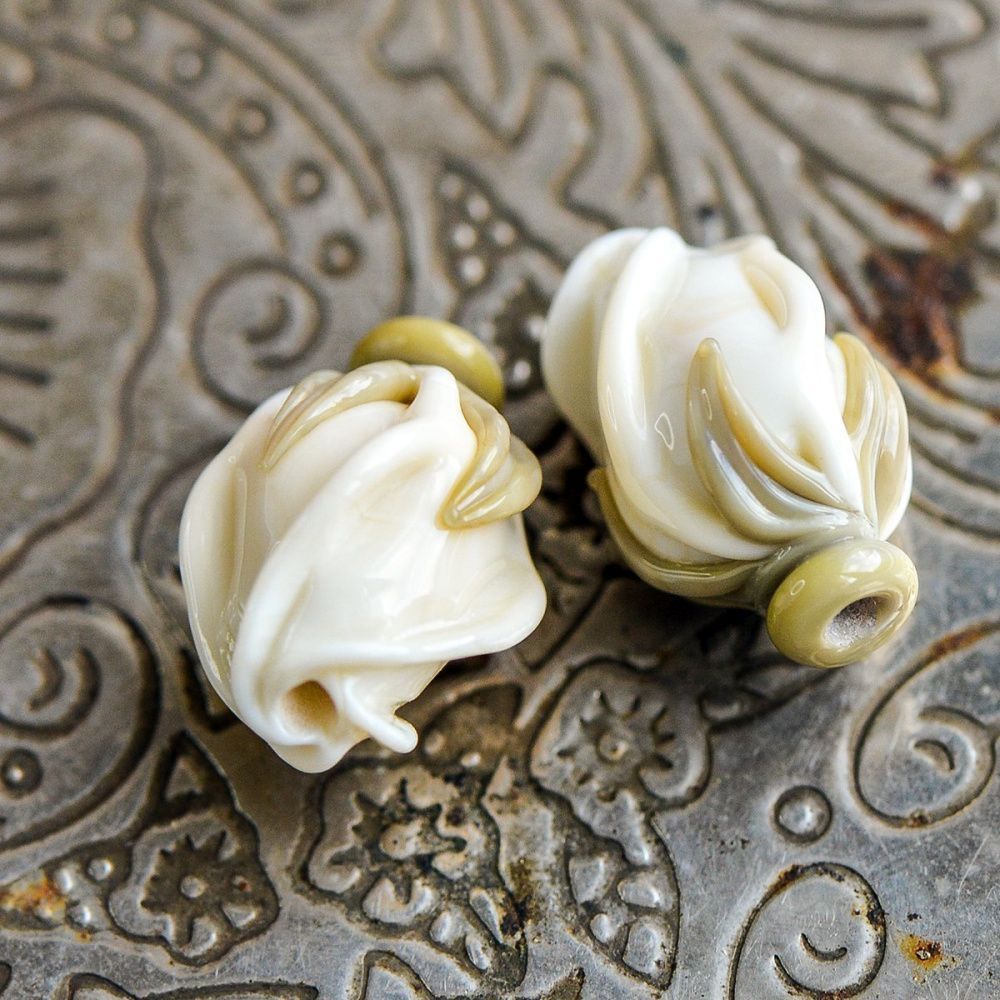 бусина, мурано "розовый бутон", айвори, 15-16х10-11 мм