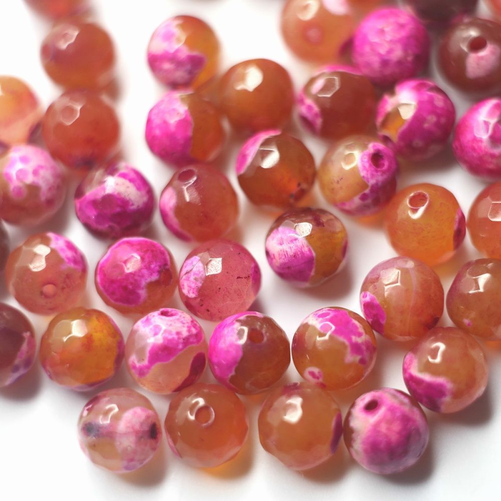 бусина агат 8, граненый, цвет оранжевый/маджента, колорир., 8 мм (стренд 12 шт.)