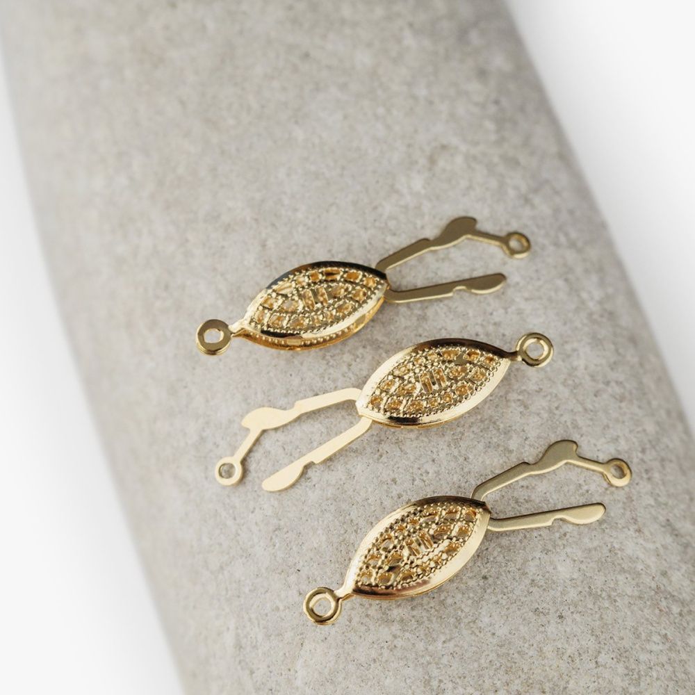 замочек-рыбка для жемчуга, позолота, 22x7x3.5 мм