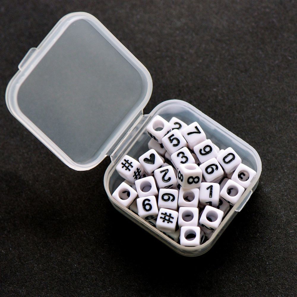 набор бусин-кубиков 48 шт. с цифрами/символами 0123456789#♡