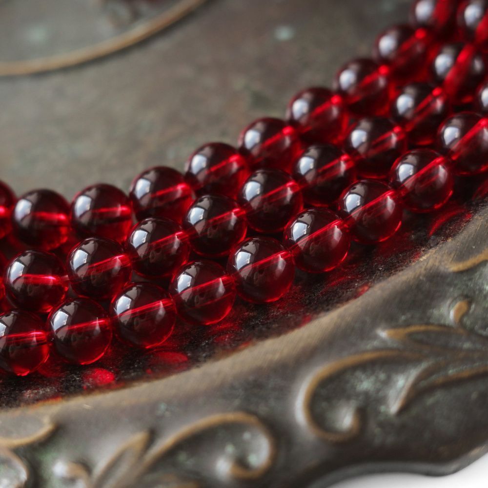 бусина, стекло 10, цвет красный, 10 мм