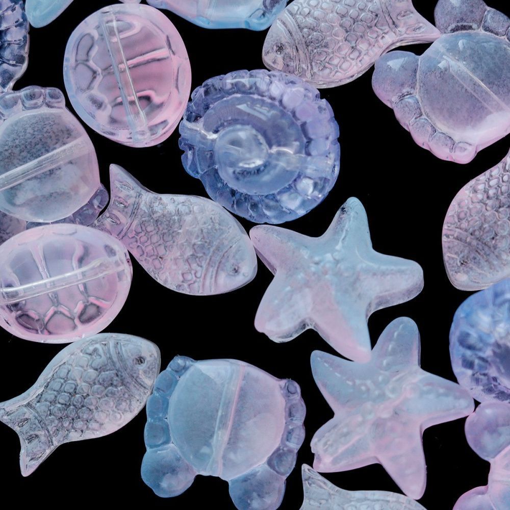 набор бусин "океан", цвет розово-голубой, набор 25 шт