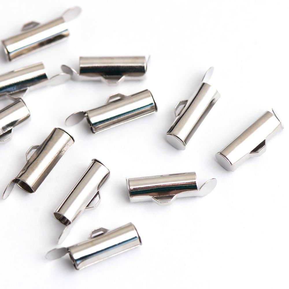 застежка для бисерного полотна, цвет платина,  13.5x4.5 мм