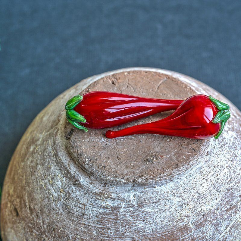 бусина, мурано "перчик чили", красный, 40х14 мм