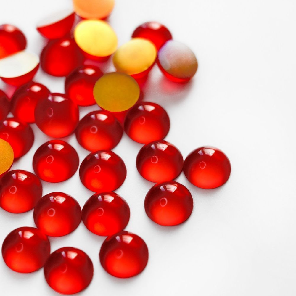 кабошон из смолы "джелли" круглый, цвет красный, 12x5.5 мм