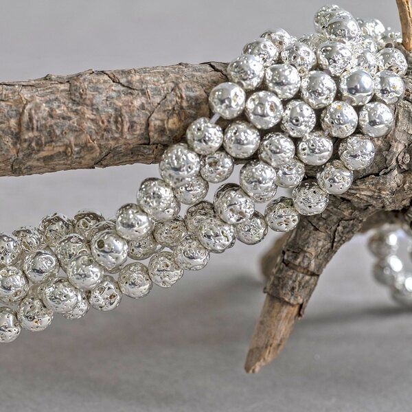 бусина лава натуральная 6, цвет серебряный металлик, 6 мм