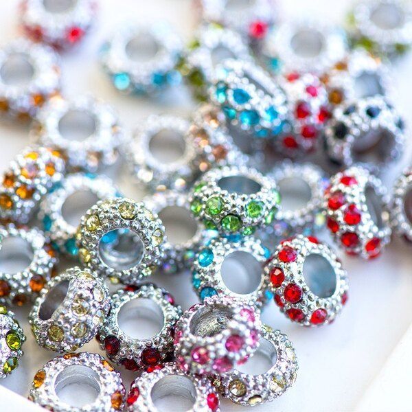 ес бусина "роскошь", стразы, цвет платина, 11х6 мм