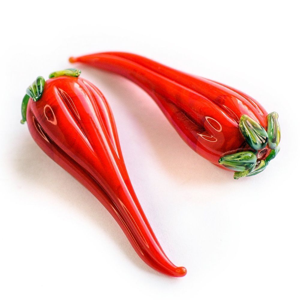 бусина, мурано "перчик чили", красный, 40х14 мм