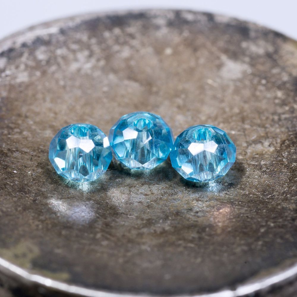 бусина, стекло абакус 3,5, граненая, цвет голубой радужный, 3.5х2.5 мм (уп 50+/-10 шт)