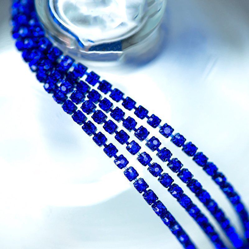 цепочка "стар", со стразами sapphire, цвет синий, 2.5 мм, стразовая лента