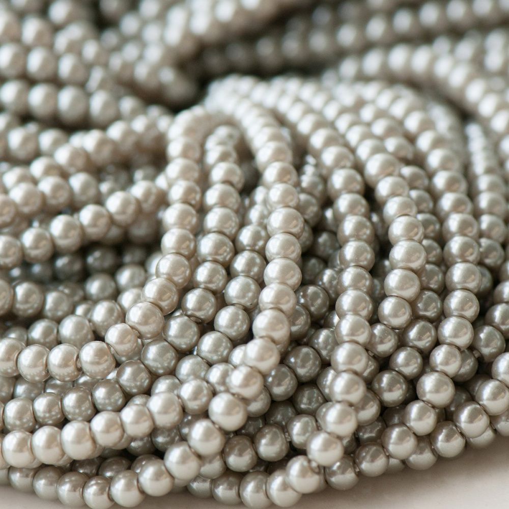 бусина, имитация жемчуга, стекло 3, цвет бежево-серый, 3 мм (уп 100+/-10 шт)
