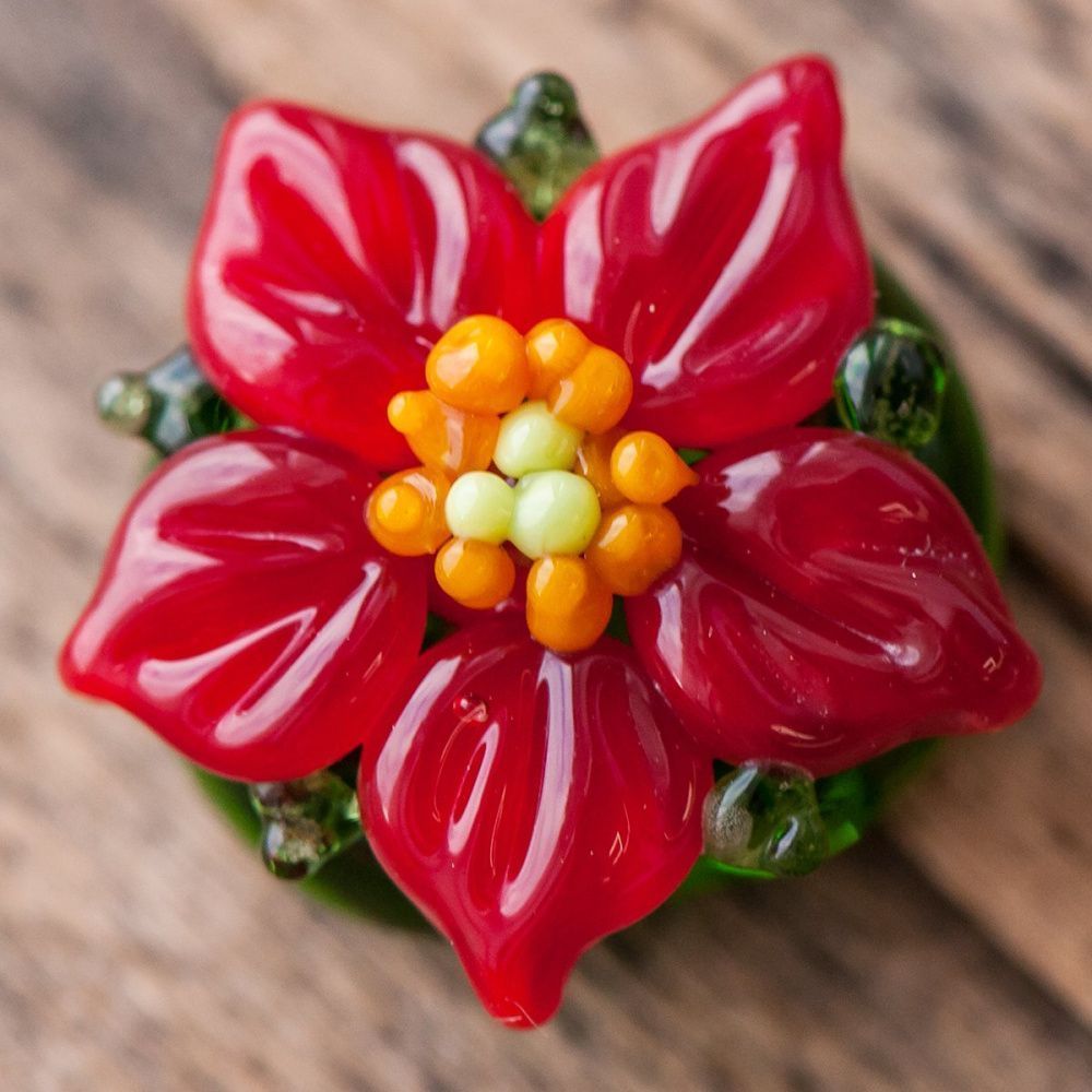 бусина, мурано "пуансеттия", фигурная,19х16 мм