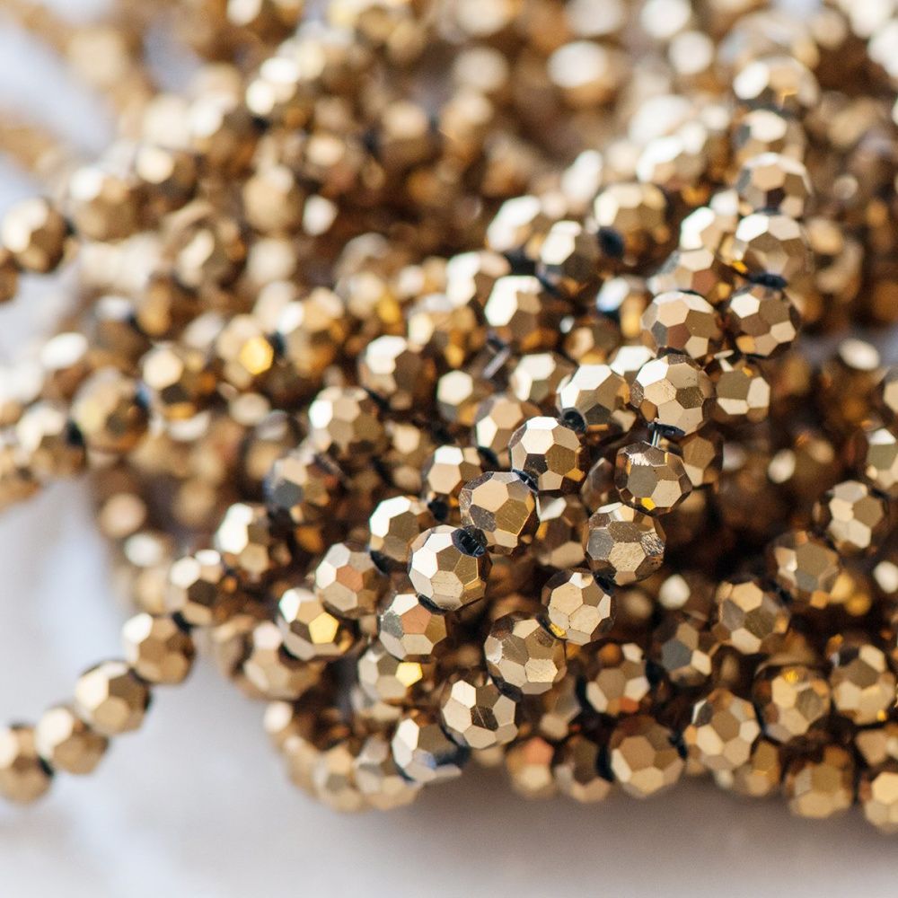 бусина, стекло 3, граненая, цвет золото, 3 мм (уп.40+/-5 шт)