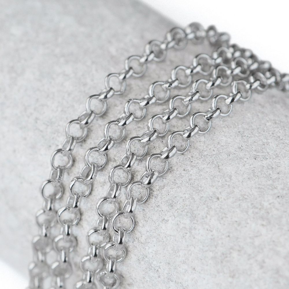 цепочка "раунд", латунь, цвет серебро, звено 4х1.2 мм