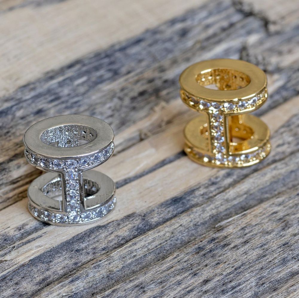 ес бусина "н", латунь/стразы, цветовой микс, 9.5x9х7 мм