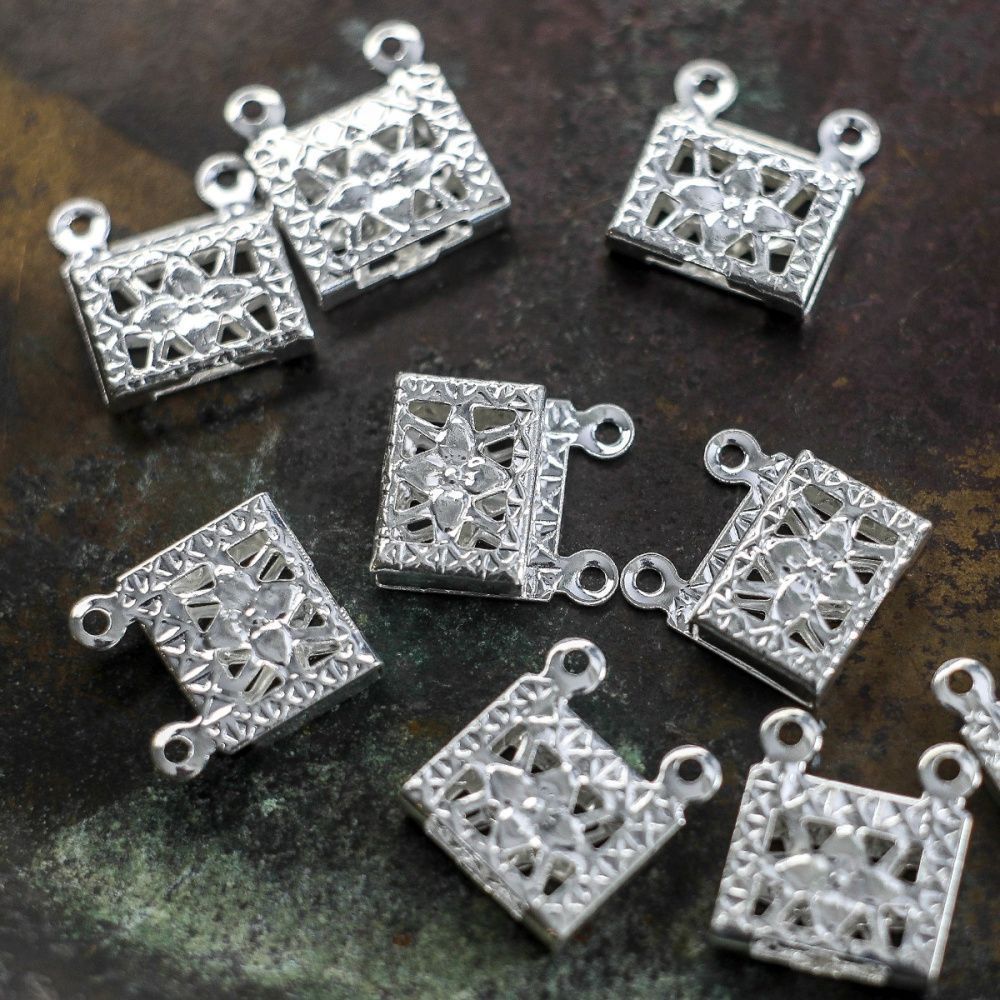 замок для украшений "фрейм", 304 stainless steel, цвет серебро, 15x10x3 мм