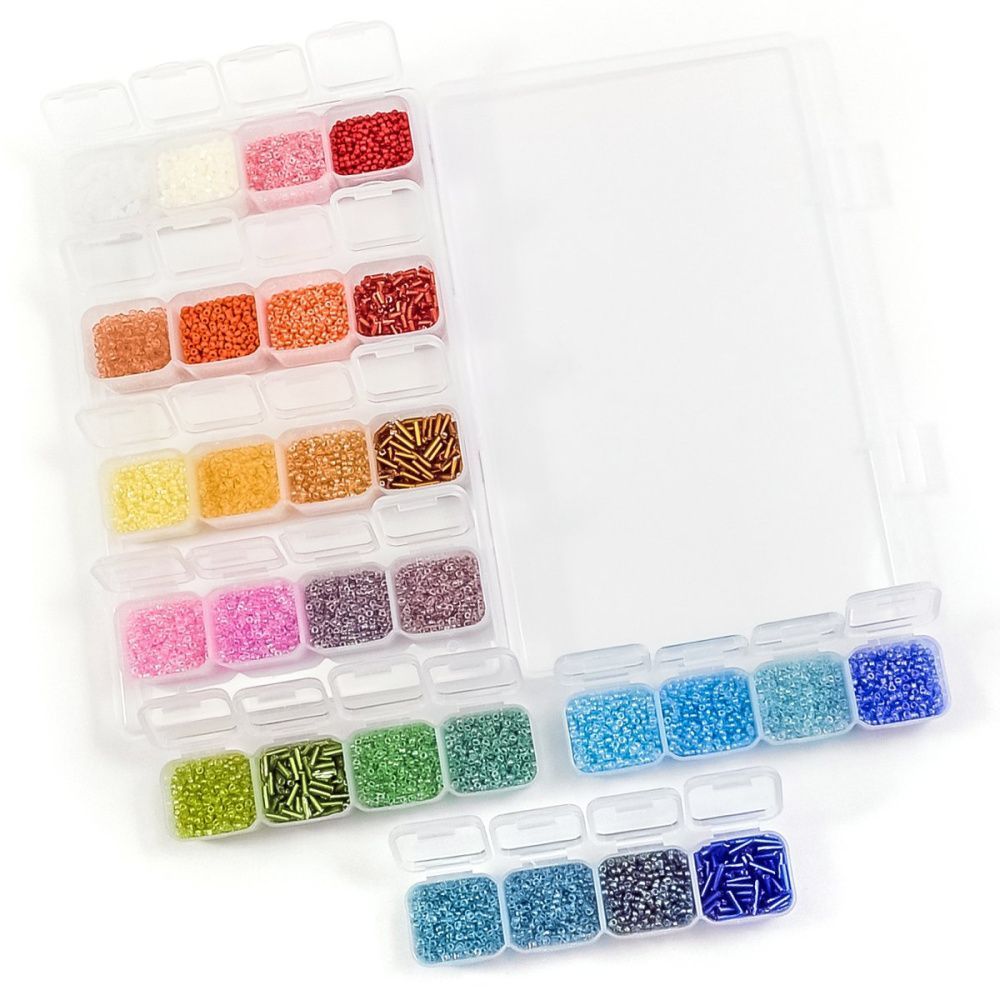 набор бисера "радужный " в органайзере, 28 цветов