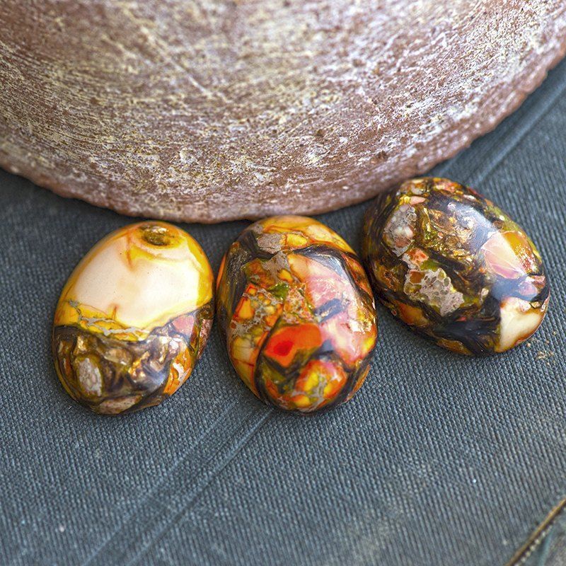 кабошон им. варисцита, овальный, цвет медный/оранжевый, 25x18x7 мм