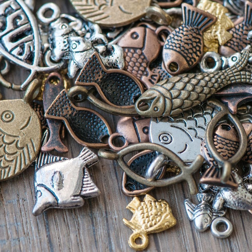 микс металлический из подвесок "рыбки", цветовой и размерный микс (уп 20 г)