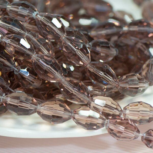 бусина, стекло "боб", овальная, граненая, цвет сиреневый, 10х13 мм