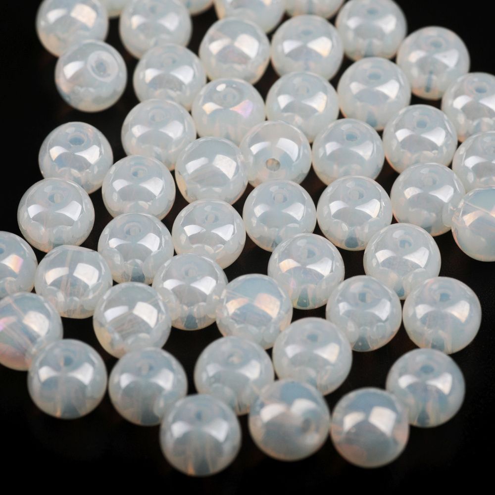 бусина, стекло 6, цвет опаловый ав, 6-6.5 мм