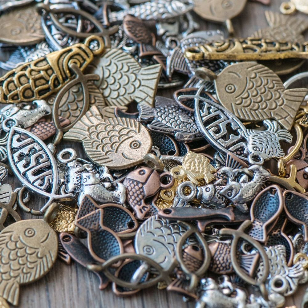 микс металлический из подвесок "рыбки", цветовой и размерный микс (уп 20 г)