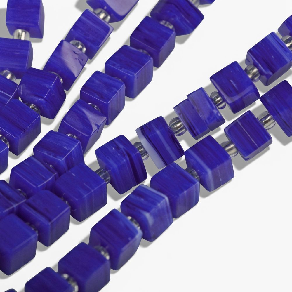 бусина, лэмпворк "кубик", стекло, цвет темно-синий, 6x6x5.5 мм
