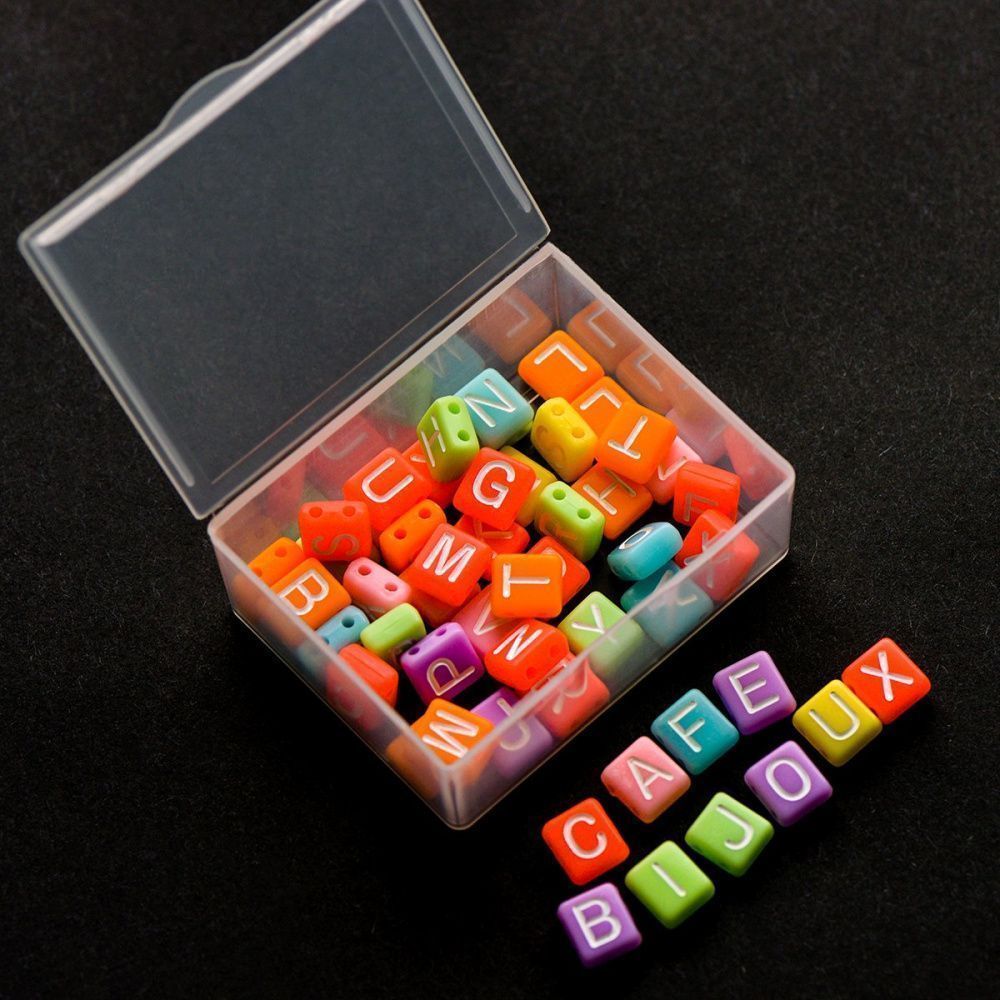 набор бусин 52 шт. с буквами, английский алфавит, микс/белый