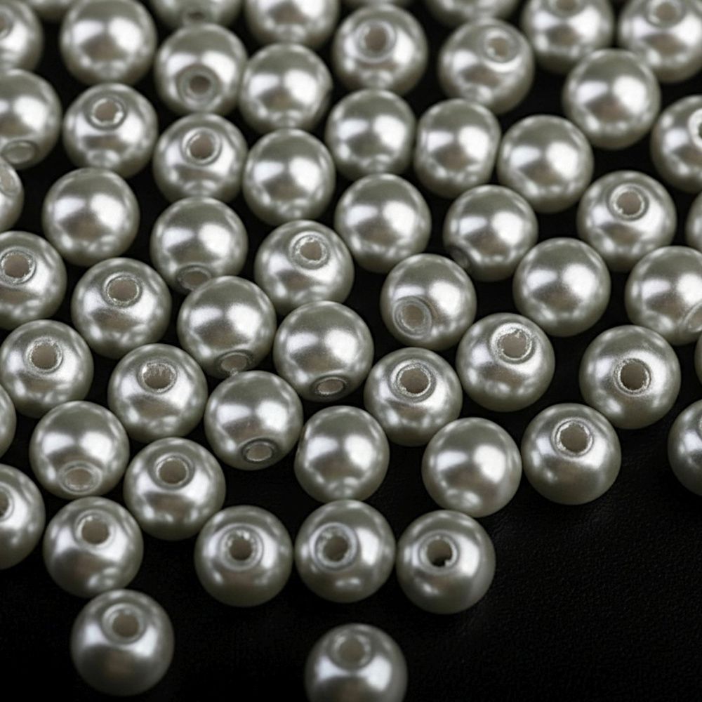 бусина, имитация жемчуга, стекло 4, цвет серебристая дымка, 4 мм (уп 50+/-5 шт)