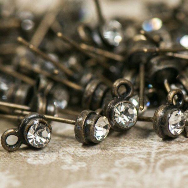 пуссеты "элегия", стразы, цвет античная бронза, 5х14 мм