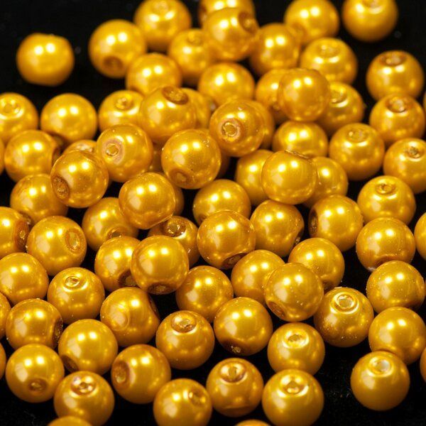 бусина, имитация жемчуга, стекло 8, цвет золотистый, 8 мм (уп 20 шт)