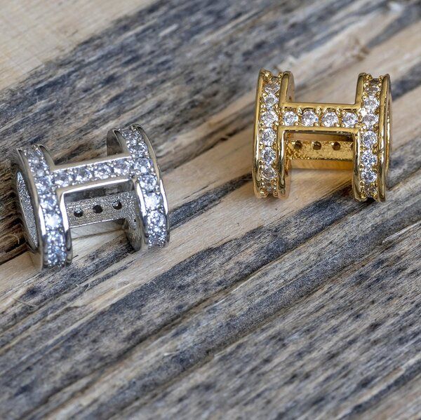 ес бусина "н", латунь/стразы, цветовой микс, 9.5x9х7 мм