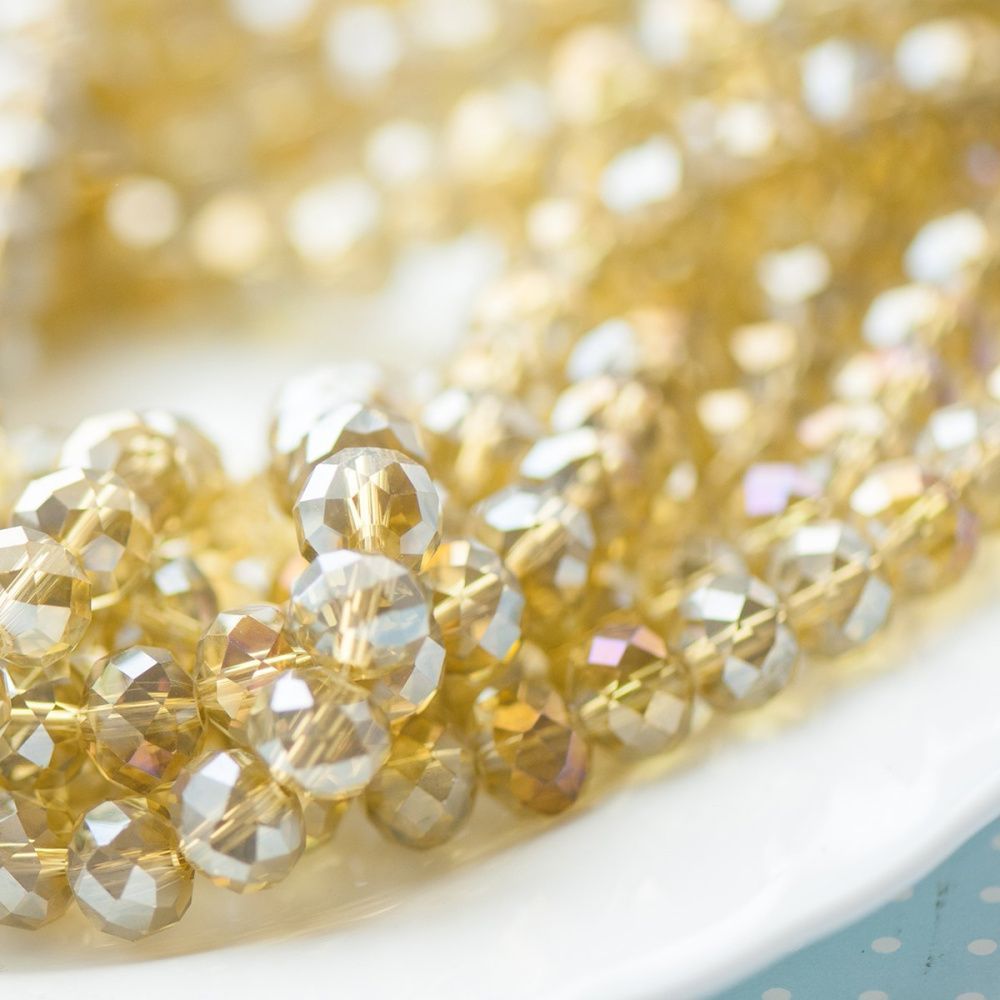 бусина, стекло абакус 10, граненая, цвет шампанского радужный, 10х7 мм 