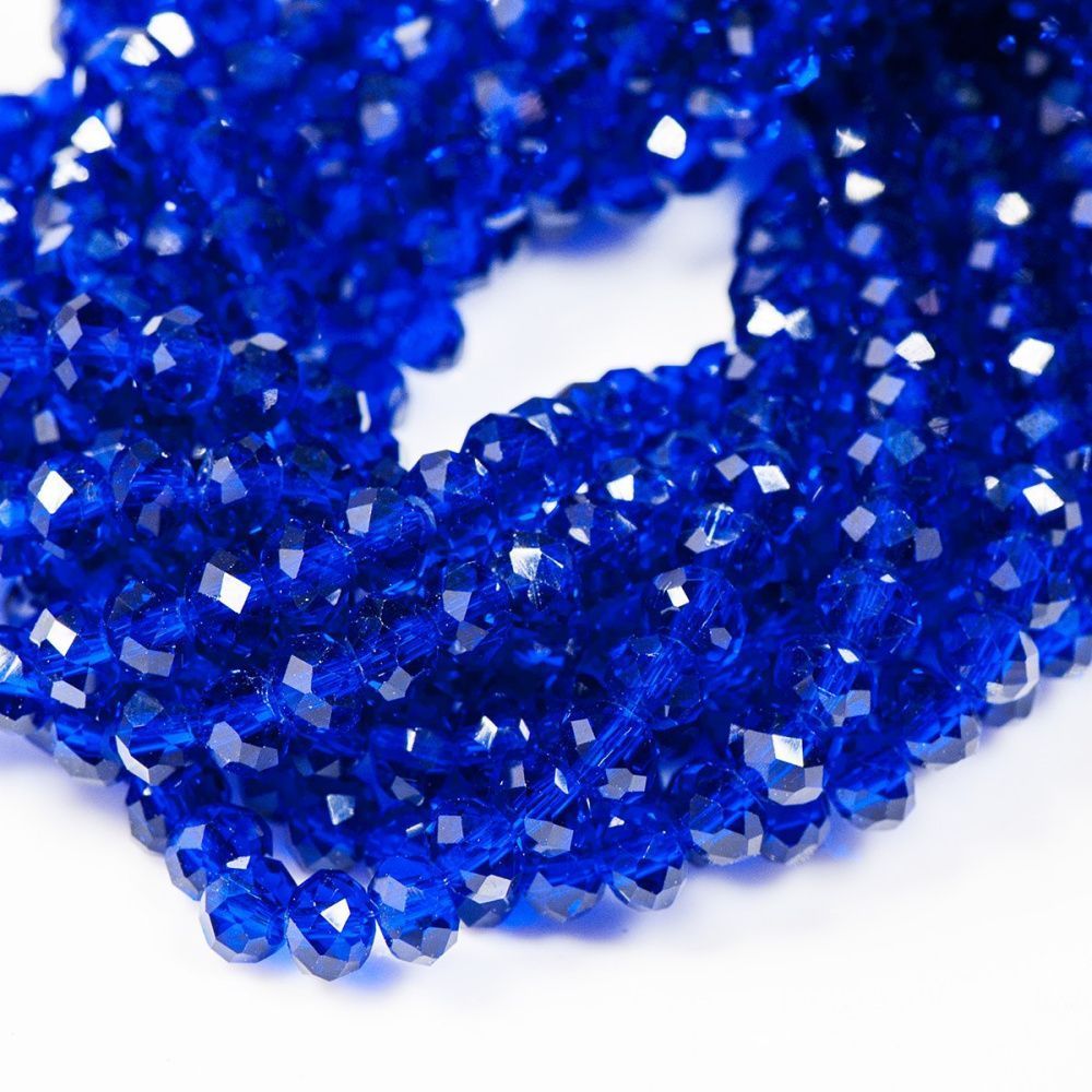 бусина, стекло абакус 6, граненая, цвет королевский синий, 6х4 мм