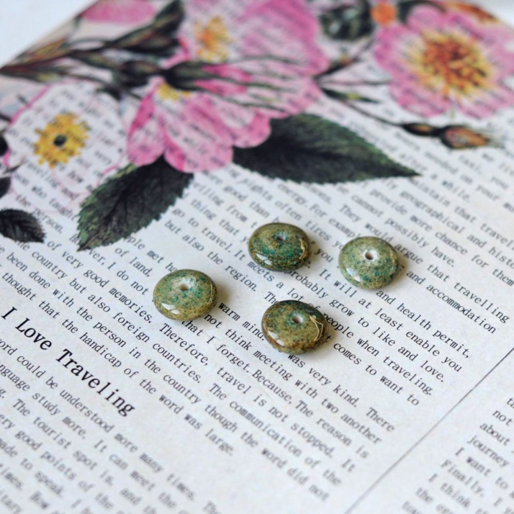 бусина, мурано "диск-пыльца", плоская, бирюзовый, 18х6 мм