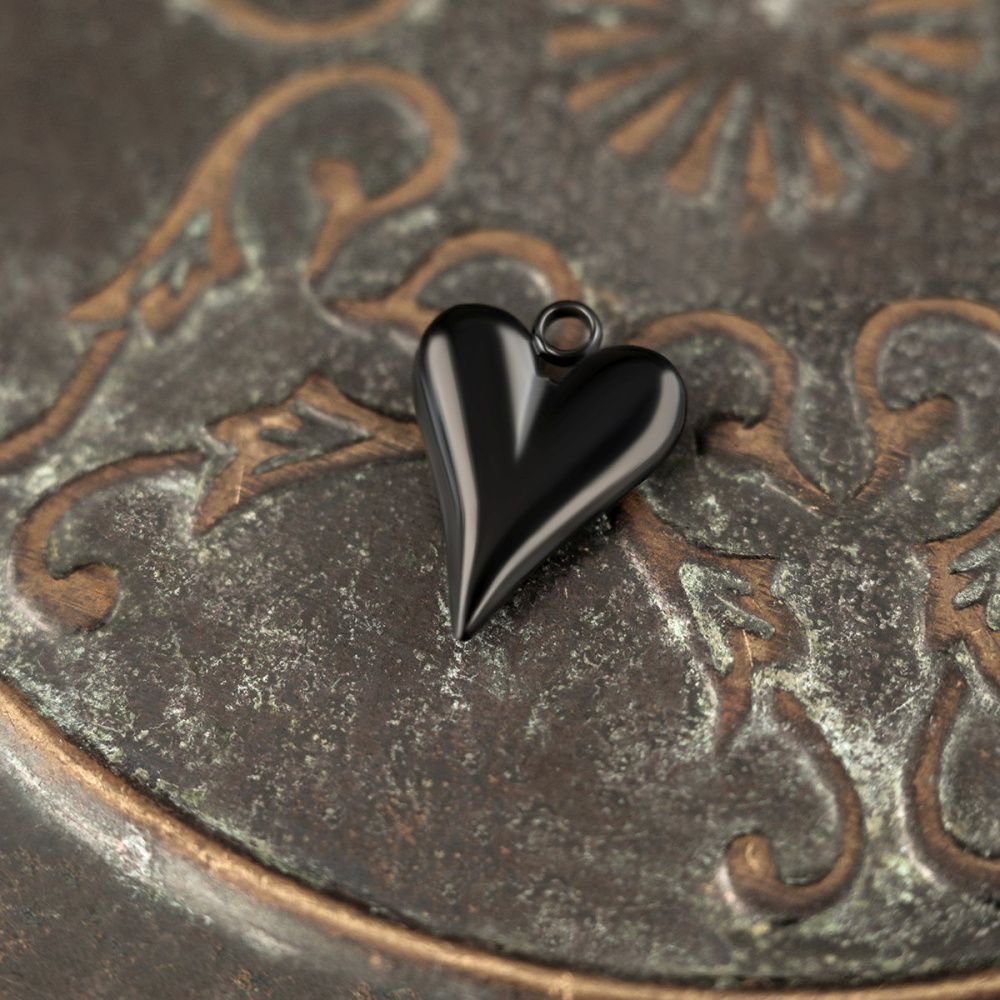 подвеска стальная "сердечко 3д", цвет черный, 15x12x3.5 мм