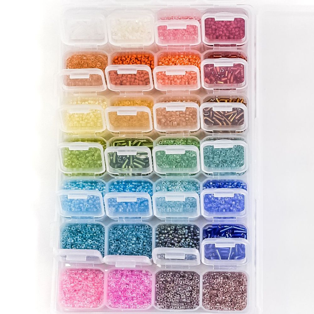 набор бисера "радужный " в органайзере, 28 цветов
