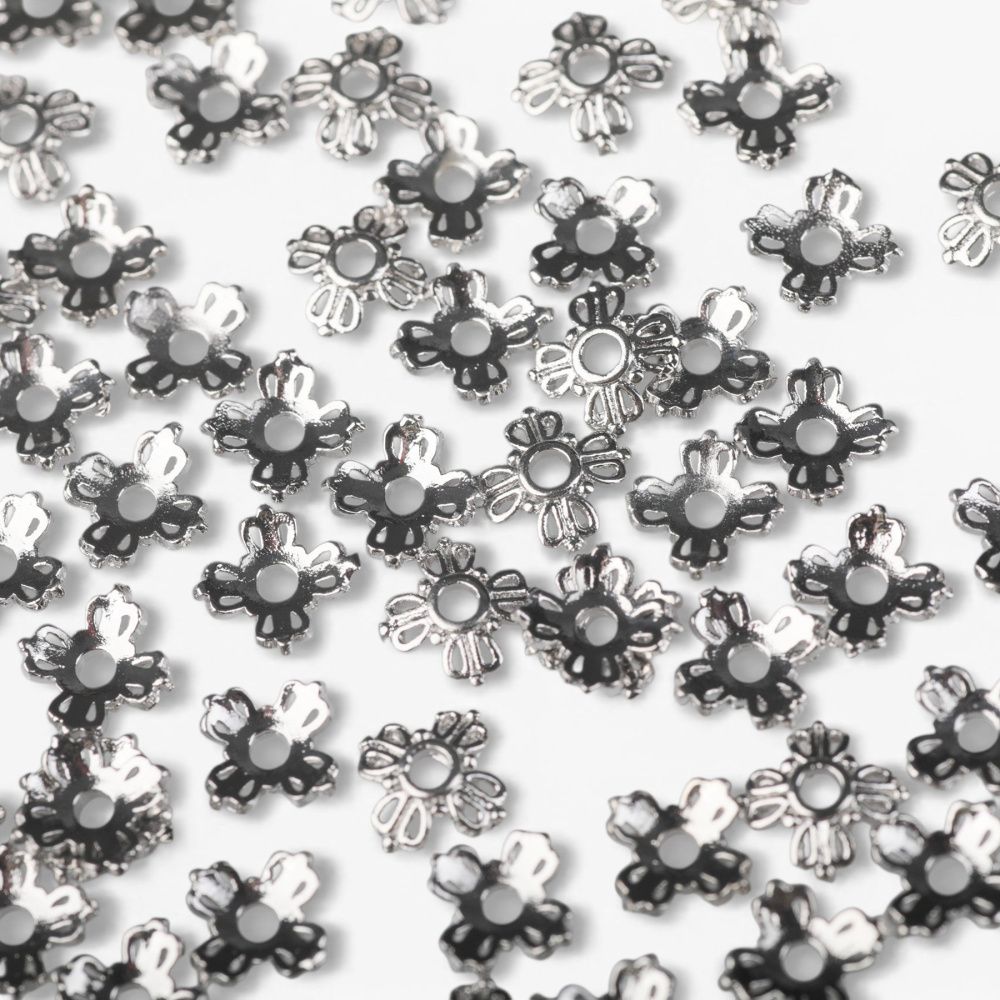 шапочка для бусин "примула", покрытие платина, 6x6x2 мм