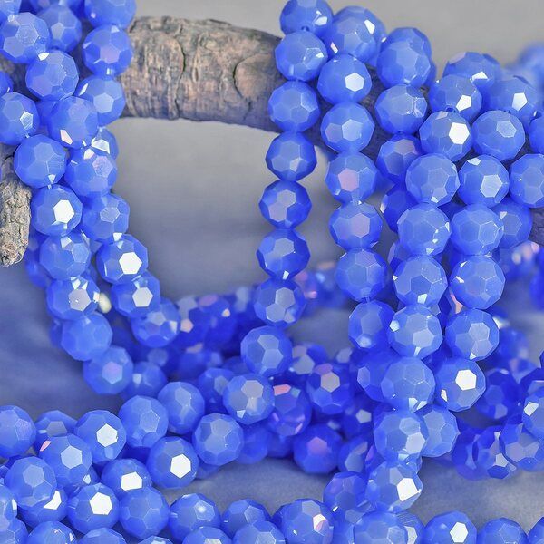 бусина, непрозрачная, граненая, стекло, цвет голубой перламутровый, 10 мм