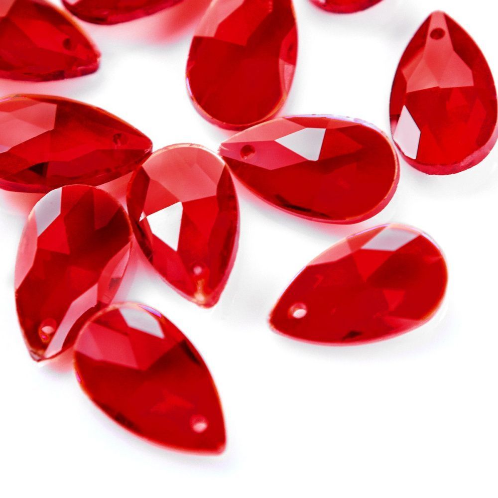 подвеска стеклянная "капля", граненая, цвет красный, 22х13 мм