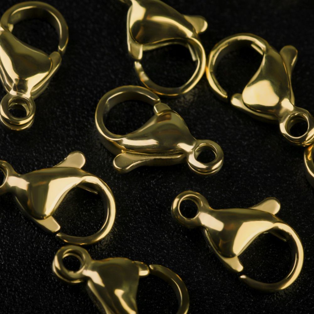 замочек-лобстер, 304 stainless steel, позолота, 11x6.5-7x3.5 мм