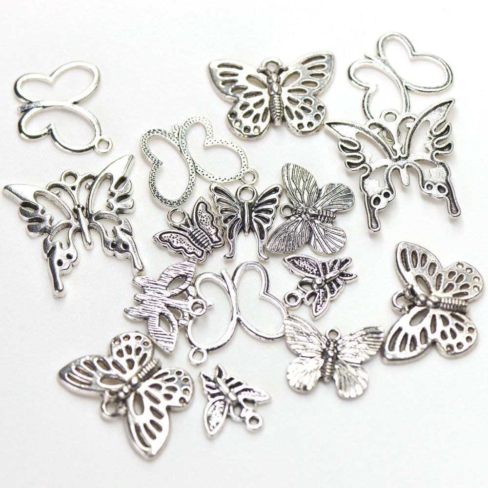 микс металлический из подвесок "бабочки", цвет античное серебро, размерный микс (уп 20 г)