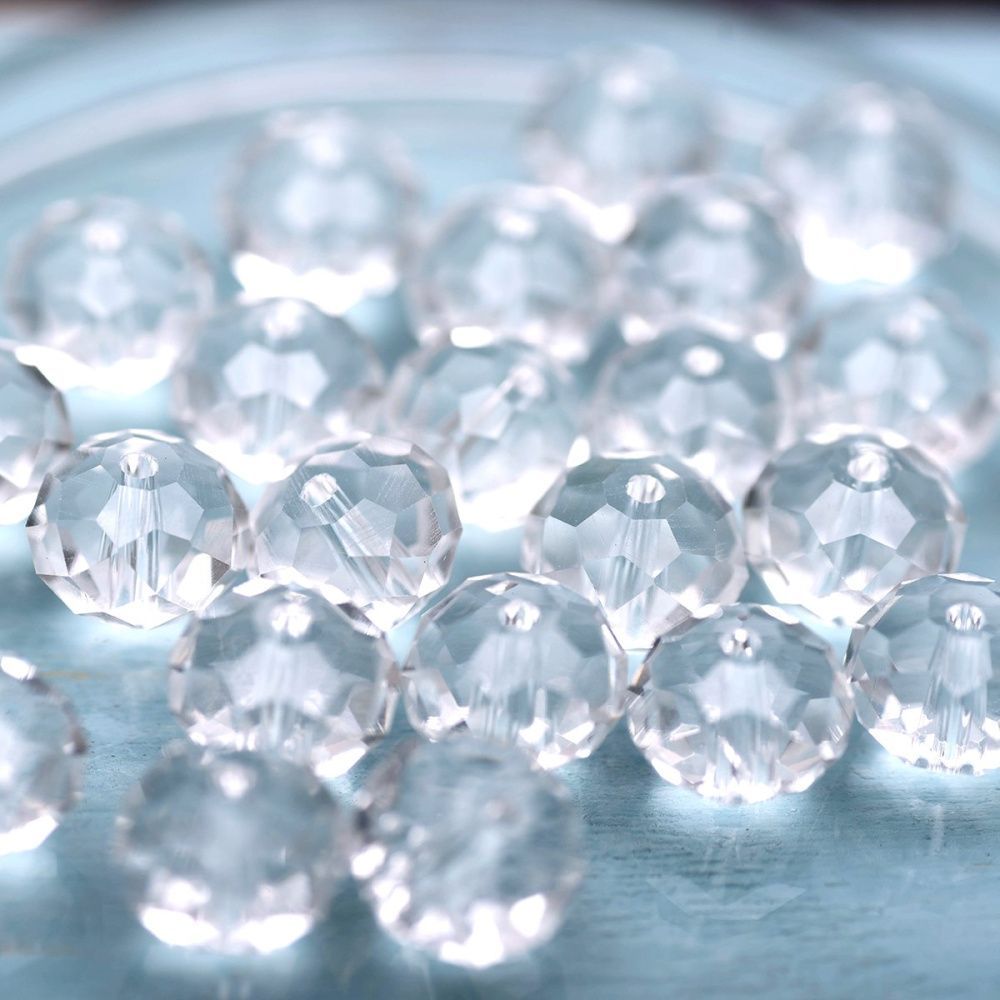 бусина, стекло абакус 12, граненая, цвет прозрачный, 12х8 мм 