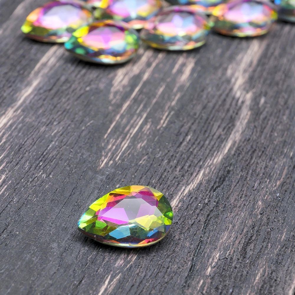 кабошон стекло кристалл, каплевидный, цвет rainbow, 18х13 мм