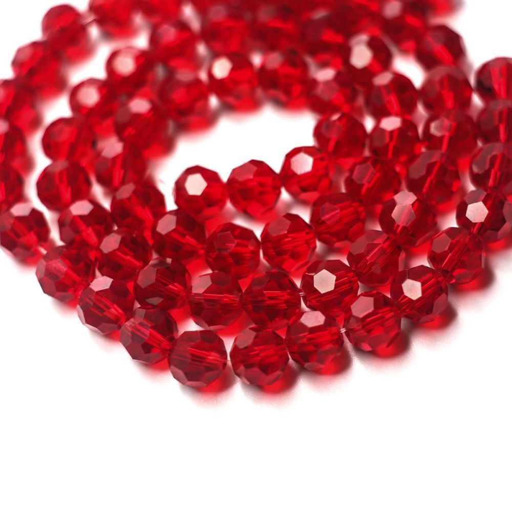 бусина, стекло 8, граненая, цвет красный, 8 мм