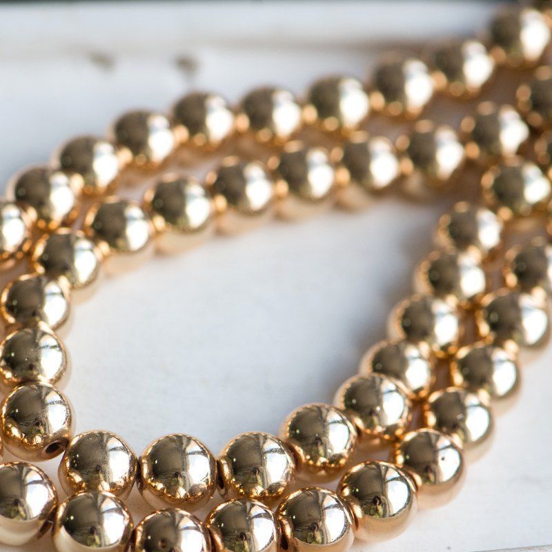 бусина гематит синт., металлизир., цвет розовое золото, 8 мм (стренд 12 шт.)